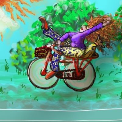 cycle of flight with apple tree _ redhead +dog-