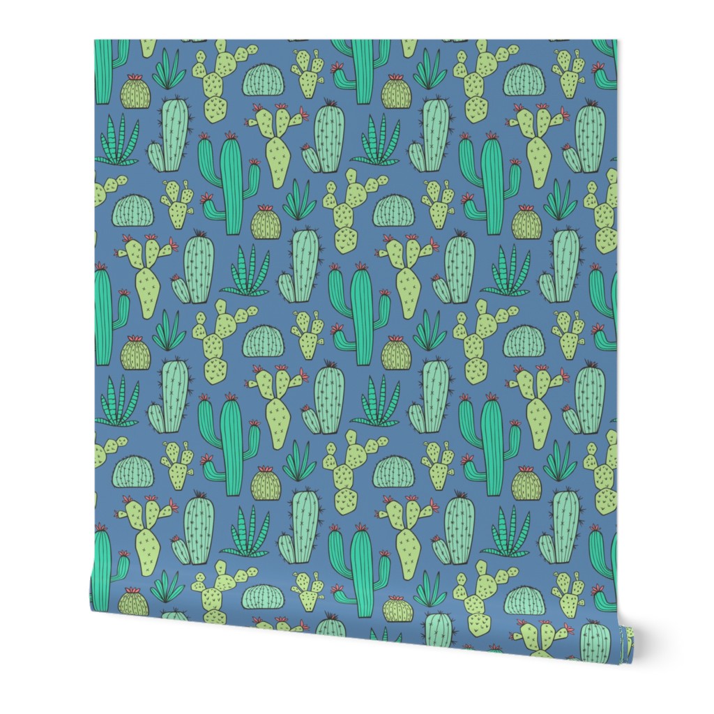 Cactus on Dark Blue Navy