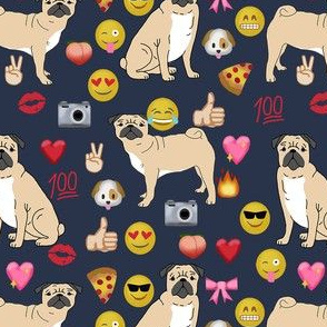pug emoji dog breed funny pet fabric navy