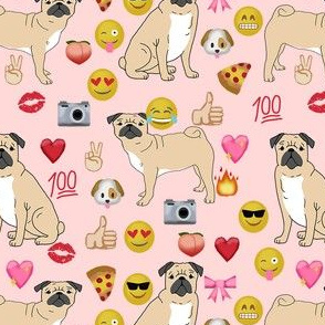 pug emoji dog breed funny pet fabric pink