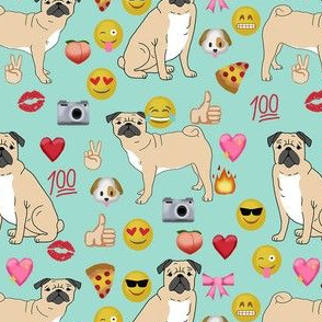 pug emoji dog breed funny pet fabric mint