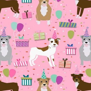 pitbull birthday mixed pink (larger scale) dog breed fabric 