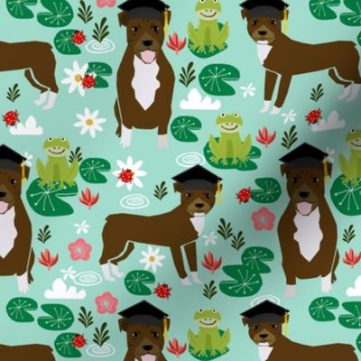 pitbull frogs graduation (larger scale) dog breed fabric 