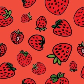 Strawberries on  Coral pattern