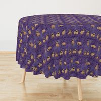 Crazy Pugs on Purple Damask