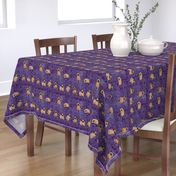 Crazy Pugs on Purple Damask