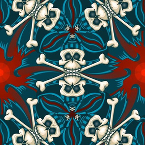 ★ SKULLS & STARS ★ Blue, Red, White - Large Scale / Collection : Pirates Tessellations - Skull and Crossbones Prints