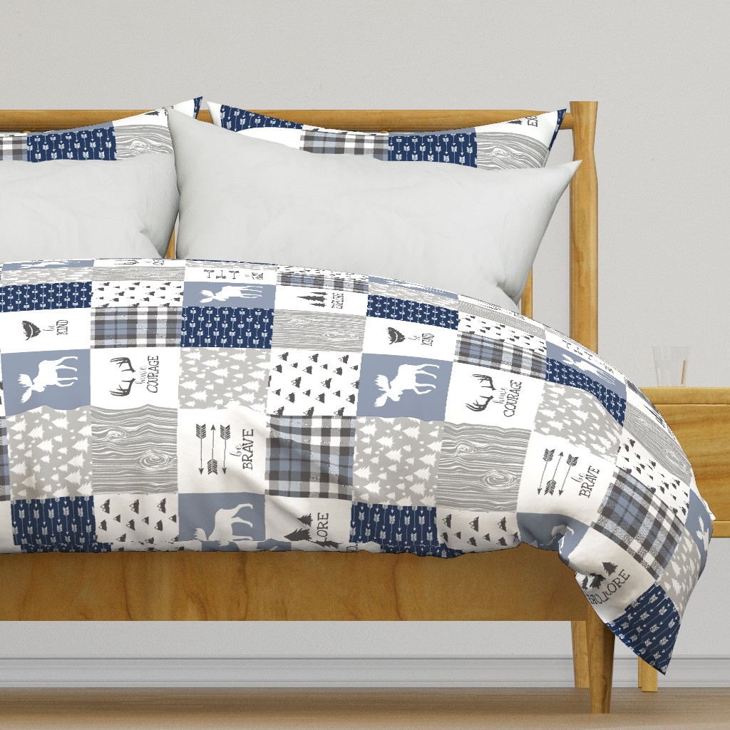 Woodland//Have Courage - Wholecloth Cheater Quilt - Navy - Rotated