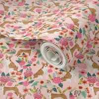 basenji florals (smaller scale) pure breed dog fabric  pink