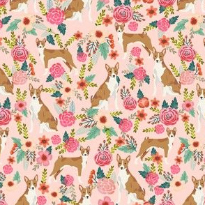 basenji florals (smaller scale) pure breed dog fabric  pink
