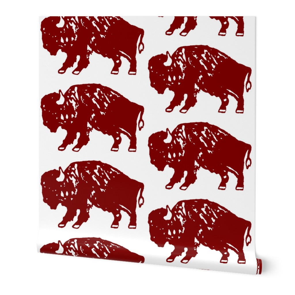 Bison Print - White & Maroon