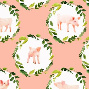 Watercolor Piglets with wreaths
