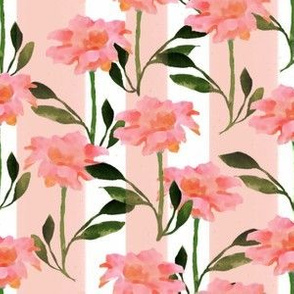 Pinky Peach Flower Pattern with Delicate Stripes