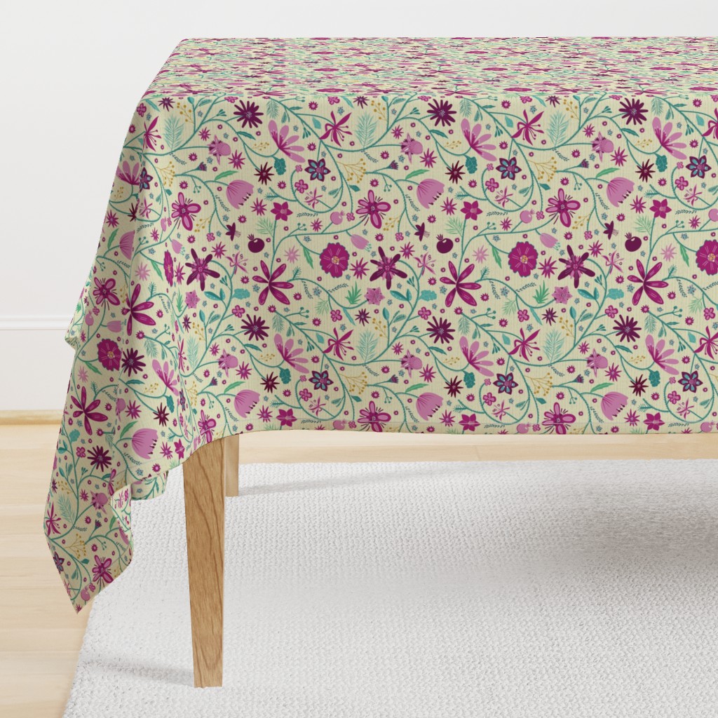 Indian floral chintz pink and green | small