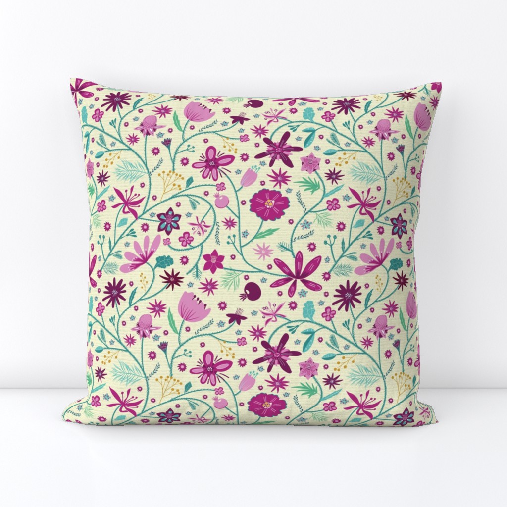 Indian floral chintz pink and green | small