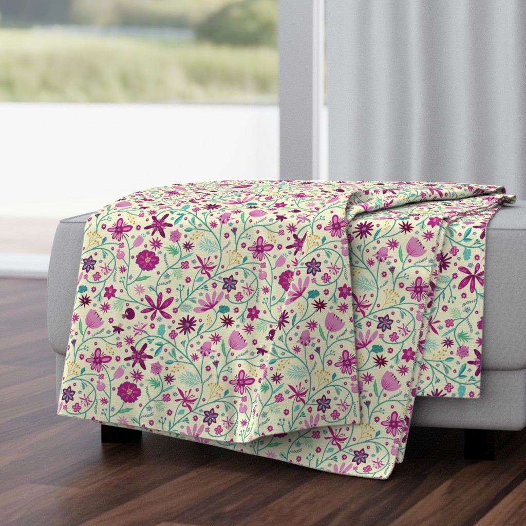 Indian floral chintz pink and green | small