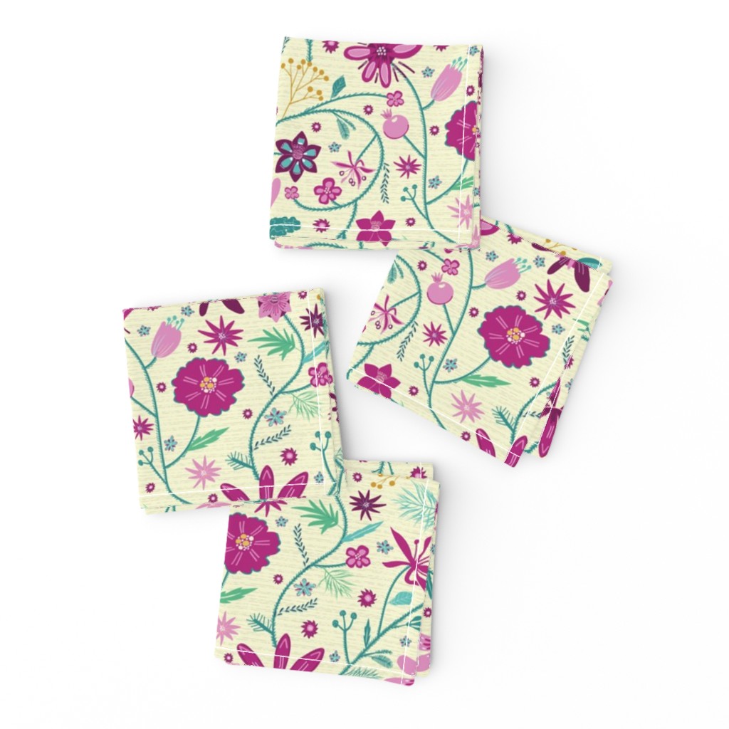 Indian floral chintz pink and green | small