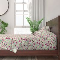 Indian floral chintz pink and green | small