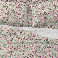 Indian floral chintz pink and green | small