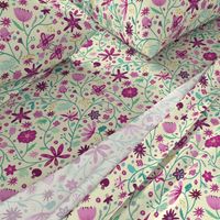 Indian floral chintz pink and green | small