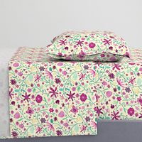 Indian floral chintz pink and green | small