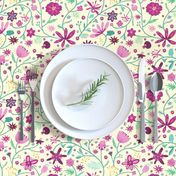 Indian floral chintz pink and green | small