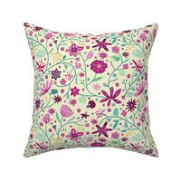 Indian floral chintz pink and green | small