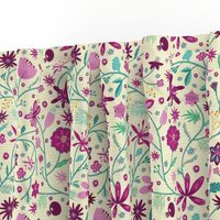 Indian floral chintz pink and green | small