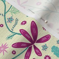 Indian floral chintz pink and green | small