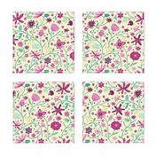 Indian floral chintz pink and green | small