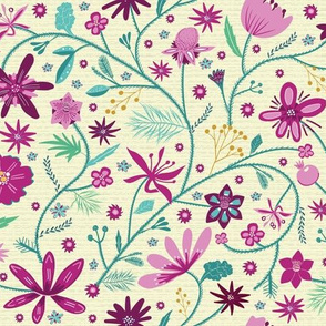 Indian floral chintz pink and green | small