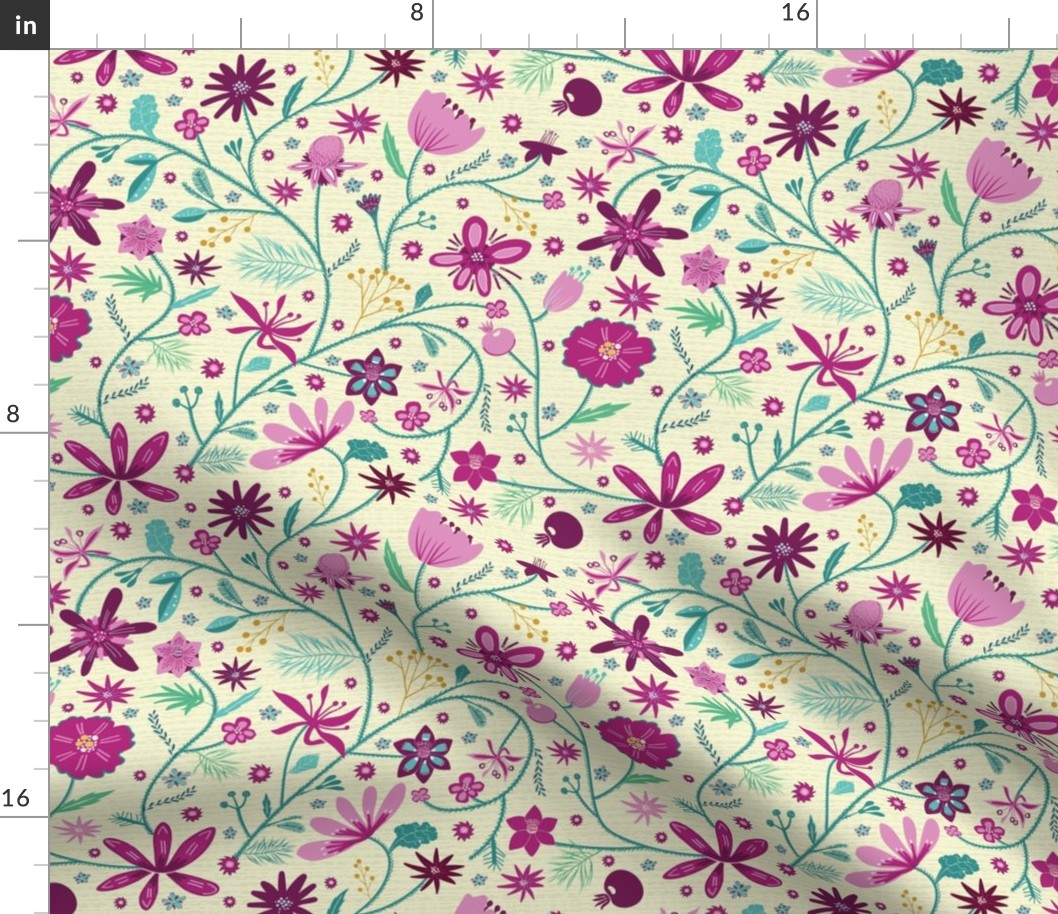 Indian floral chintz pink and green | small