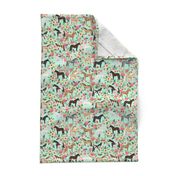 horse multi coat floral horses fabric mint