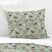 horse multi coat floral horses fabric mint