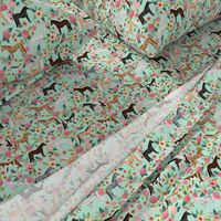 horse multi coat floral horses fabric mint