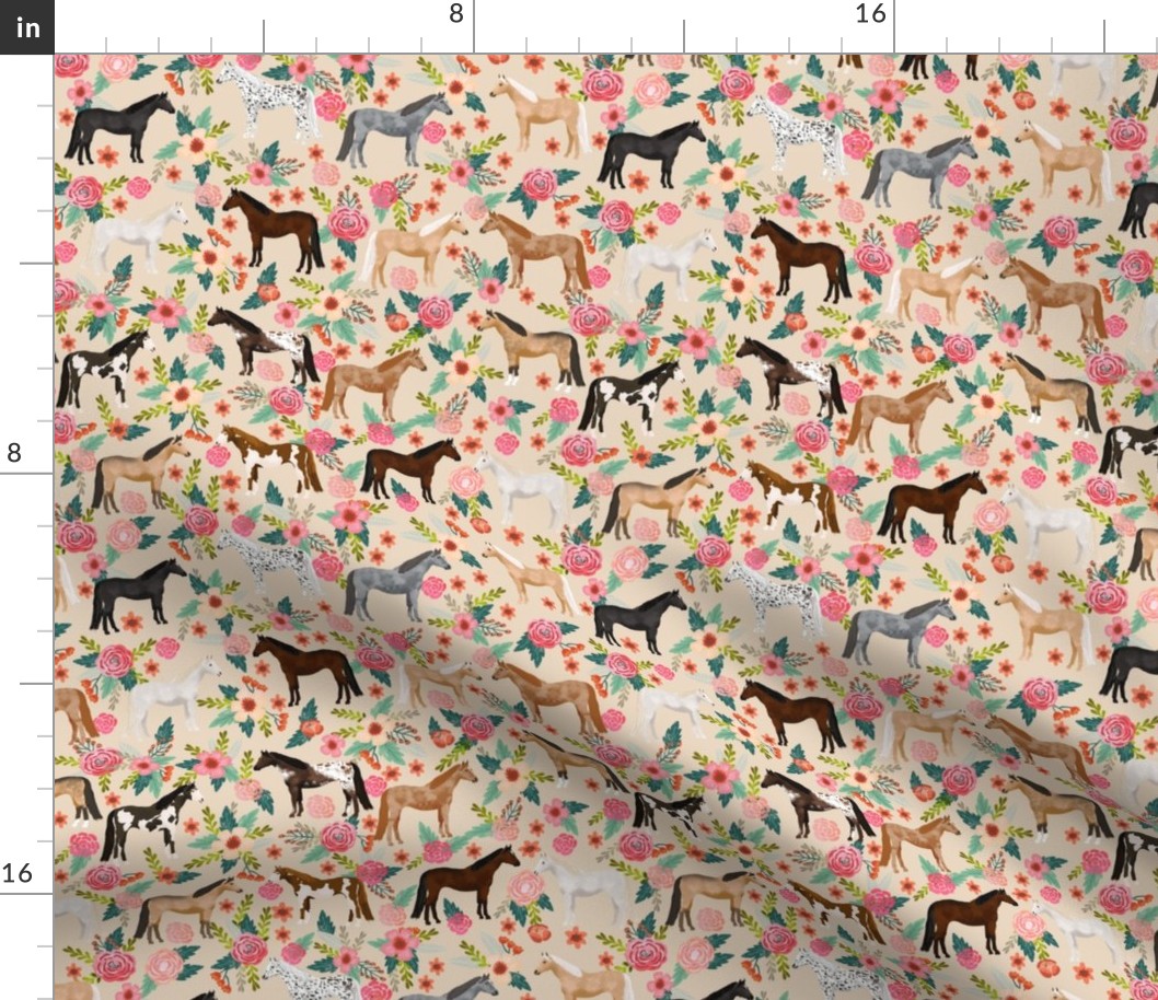 horse multi coat floral horses fabric neutral