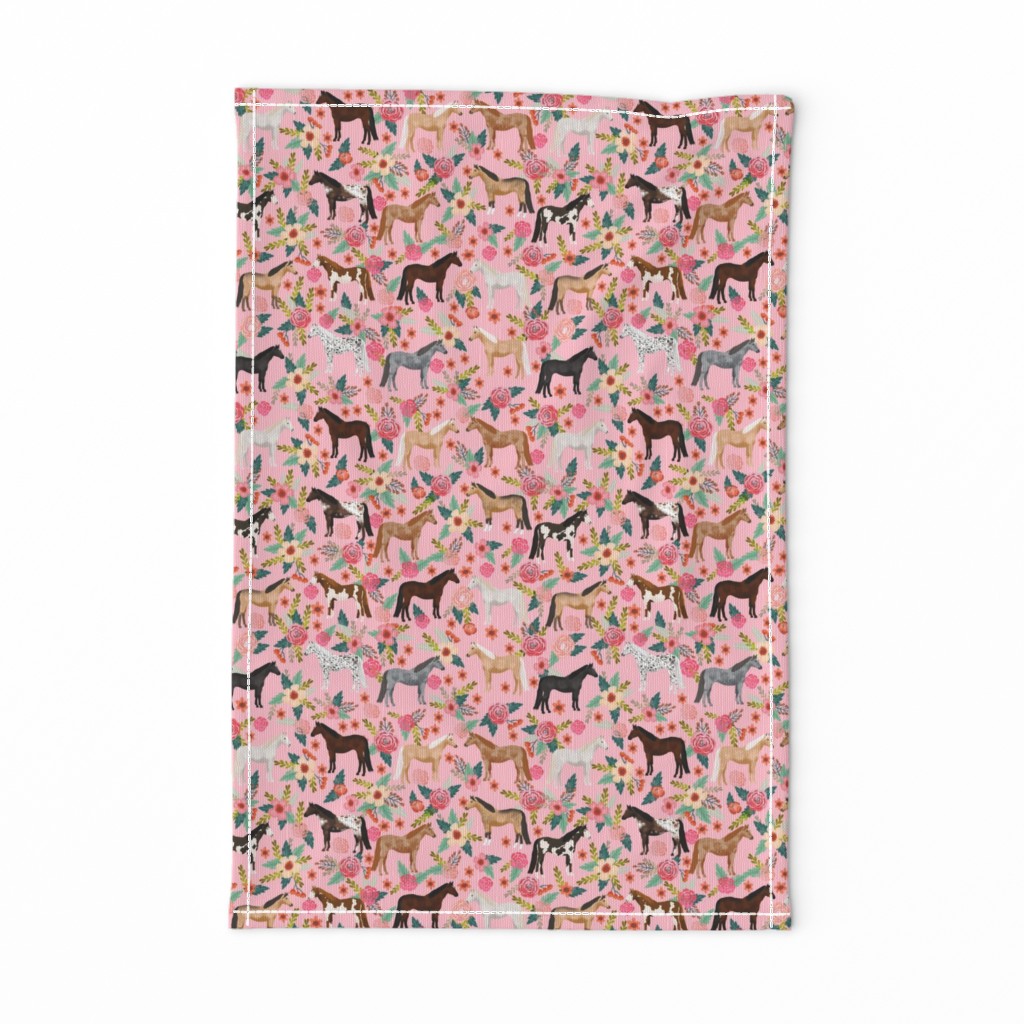 horse multi coat floral horses fabric pink