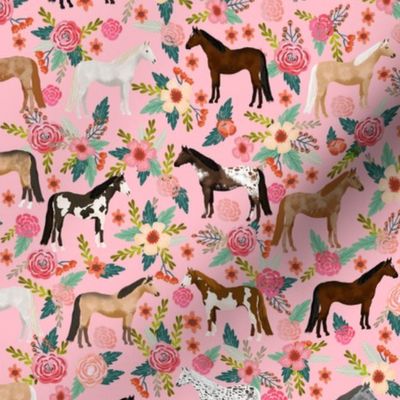 horse multi coat floral horses fabric pink