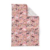 horse multi coat floral horses fabric pink