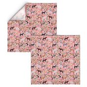 horse multi coat floral horses fabric pink