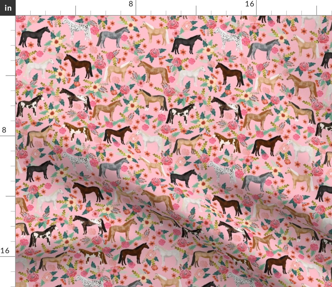 horse multi coat floral horses fabric pink