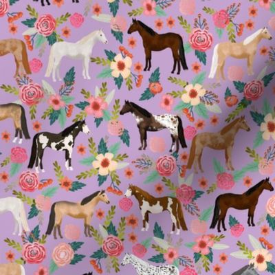 horse multi coat floral horses fabric purple