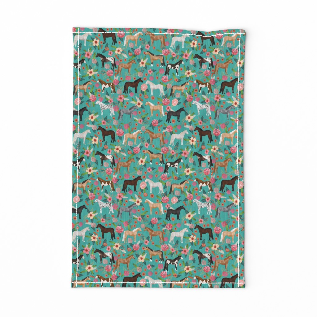 horse multi coat floral horses fabric turq