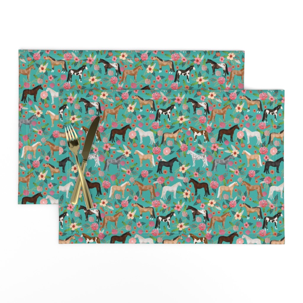 horse multi coat floral horses fabric turq