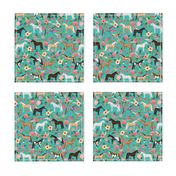 horse multi coat floral horses fabric turq