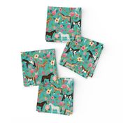 horse multi coat floral horses fabric turq