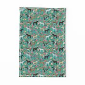 horse multi coat floral horses fabric turq