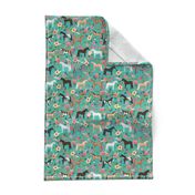 horse multi coat floral horses fabric turq