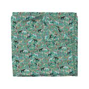 horse multi coat floral horses fabric turq