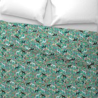 horse multi coat floral horses fabric turq